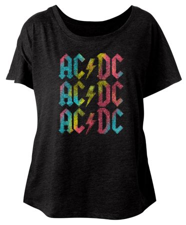 AC/DC Ladies Shirt Multicolor Band Logo Dolman Black T-Shirt