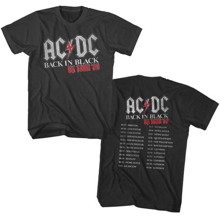 AC/DC Shirt Back In Black UK Tour 80 Black T-Shirt