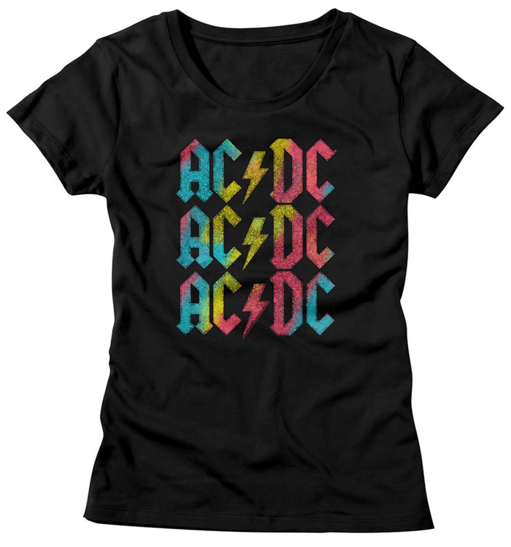 AC/DC Shirt Juniors Multicolor Band Logo Black T-Shirt - AC/DC Rainbow ...