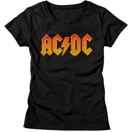 AC/DC Shirt Juniors Orange Band Logo Black T-Shirt