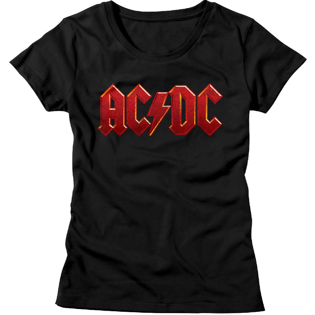 AC/DC Shirt Juniors Red Band Logo Black T-Shirt - AC/DC Distress Red ...