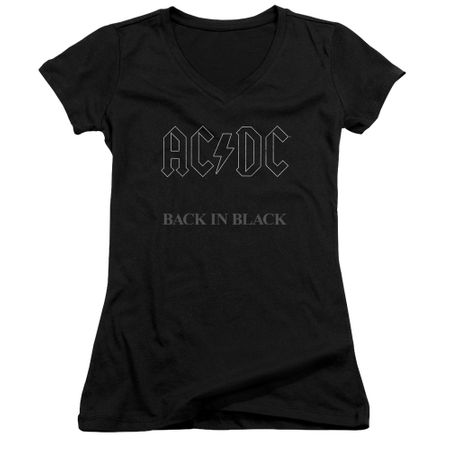 ACDC Juniors V Neck Shirt Back In Black Black T-Shirt