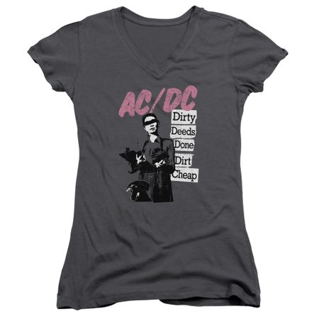 ACDC Juniors V Neck Shirt Dirty Deeds Charcoal T-Shirt