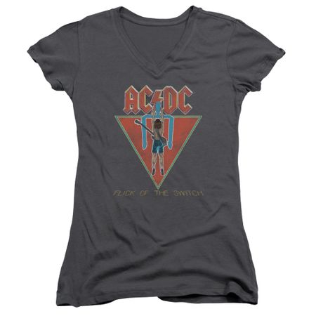 ACDC Juniors V Neck Shirt Flick Of The Switch Charcoal T-Shirt