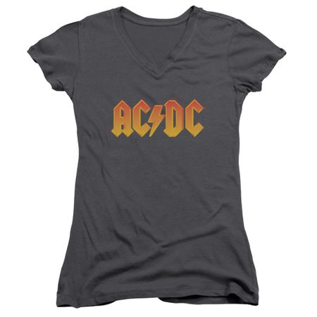 ACDC Juniors V Neck Shirt Logo Charcoal T-Shirt