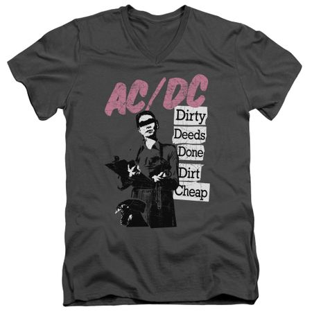 ACDC Slim Fit V-Neck Shirt Dirty Deeds Charcoal T-Shirt
