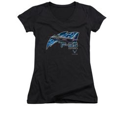 Air Force Shirt Juniors V Neck F35 Lightning II Black T-Shirt