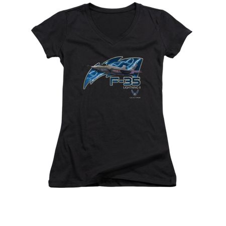 Air Force Shirt Juniors V Neck F35 Lightning II Black T-Shirt