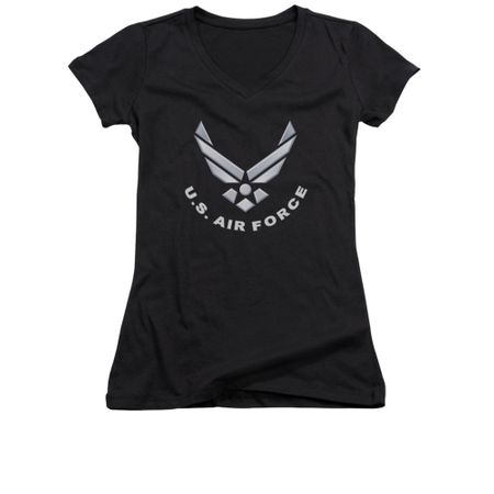 Air Force Shirt Juniors V Neck Logo Black T-Shirt