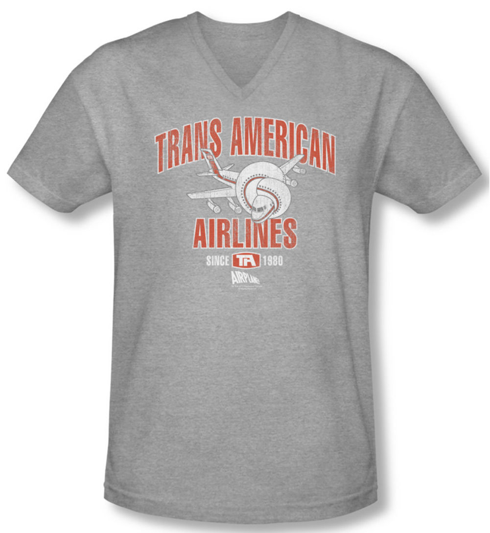 Airplane Shirt Slim Fit V Neck Trans American Athletic Heather Tee TShirt Airplane Movie