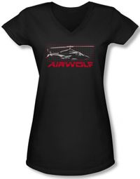 Airwolf Grid Juniors V Neck Shirt Black Tee T-Shirt
