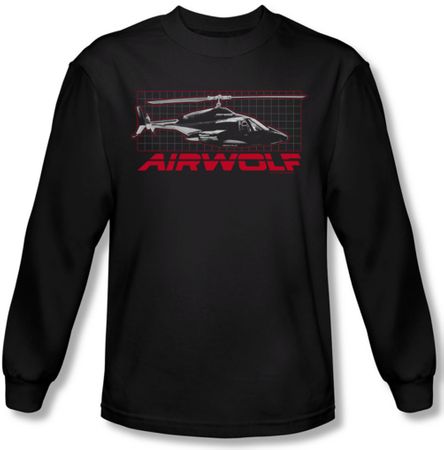 Airwolf Grid Long Sleeve Black Tee T-Shirt