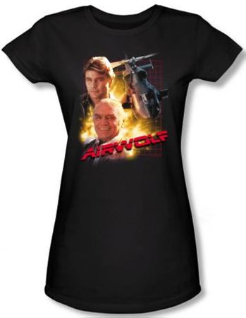 Airwolf Juniors T-shirt Airwolf Collage Black Tee Shirt