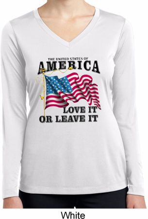 America Love It or Leave It Ladies Dry Wicking Long Sleeve Shirt