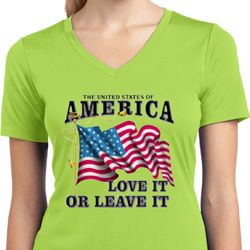 America Love It or Leave It Ladies Moisture Wicking V-neck Shirt