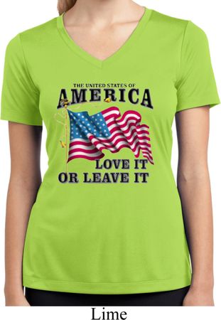 America Love It or Leave It Ladies Moisture Wicking V-neck Shirt