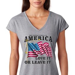 America Love It or Leave It Ladies Tri Blend V-Neck Shirt