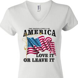 America Love It or Leave It Ladies V-neck Shirt