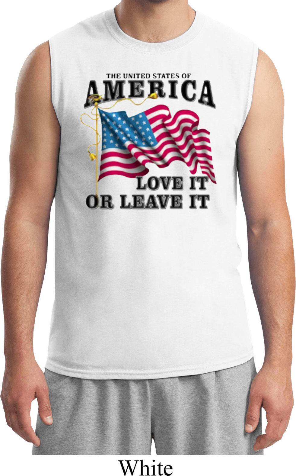 America Love It or Leave It Mens White Muscle Shirt America Love It or Leave It Mens Shirts