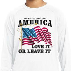 America Love It or Leave It White Kids Dry Wicking Long Sleeve Shirt