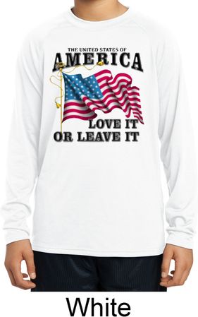 America Love It or Leave It White Kids Dry Wicking Long Sleeve Shirt