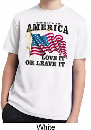 America Love It or Leave It White Kids Moisture Wicking Shirt