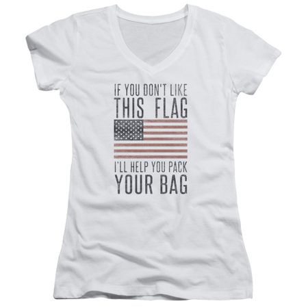 Patriotic American Flag Juniors V Neck Shirt Pack Your Bag White T-Shirt