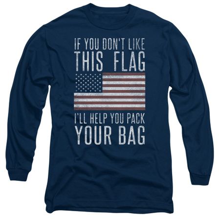 American Patriotic Flag Long Sleeve Shirt Pack Your Bag Navy Tee T-Shirt