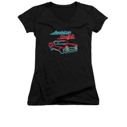 American Graffiti Shirt Juniors V Neck Neon Black Tee T-Shirt American Graffiti Shirt Juniors V Neck Neon Black Tee T-Shirt