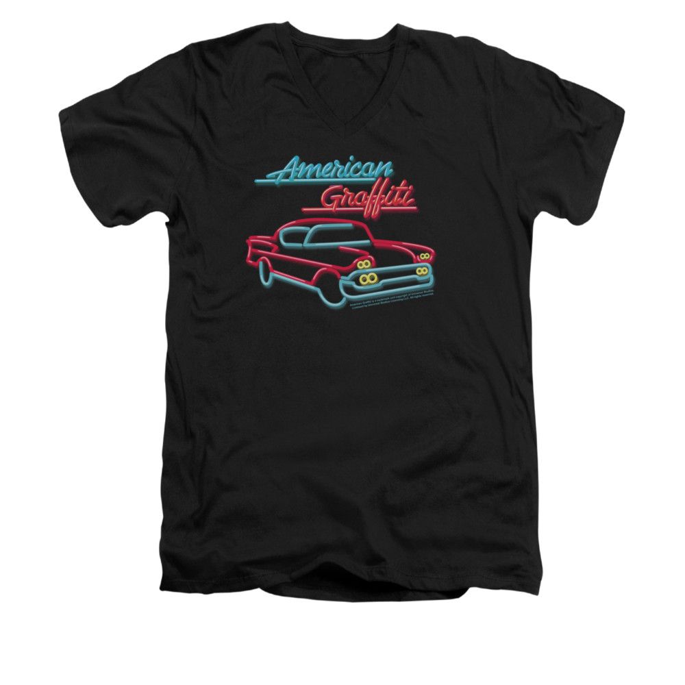 American Graffiti Shirt Slim Fit V Neck Neon Black Tee TShirt American Graffiti Neon Shirts