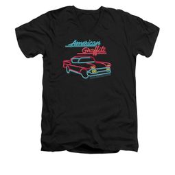 American Graffiti Shirt Slim Fit V Neck Neon Black Tee T-Shirt American Graffiti Shirt Slim Fit V Neck Neon Black Tee T-Shirt
