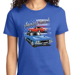 American Muscle Blue and Red Ladies Dodge Shirts