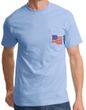 American Patriotic T-Shirt  USA Waving Flag Embroidered Patch Pocket Light Blue