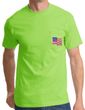Patriotic American T-Shirt USA Waving Flag Embroidered Patch Pocket Lime Green