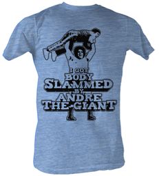 Andre The Giant Shirt Slammed Wrestling Light Blue Heather Adult Tee