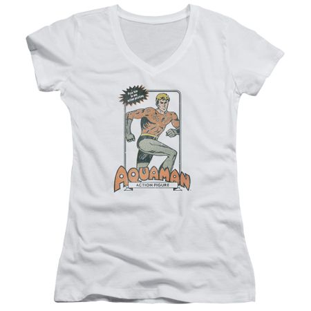 Aquaman Juniors V Neck Action Figure White T-Shirt