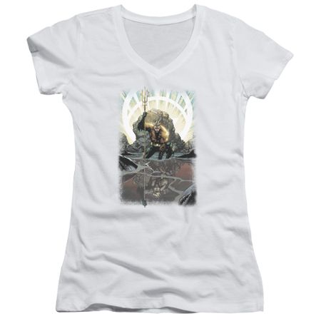 Aquaman Juniors V Neck Reflection White T-Shirt