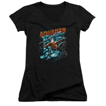 Aquaman Juniors V Neck Shirt Bubbles Black T-Shirt