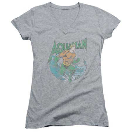 Aquaman Juniors V Neck Wave Athletic Heather T-Shirt