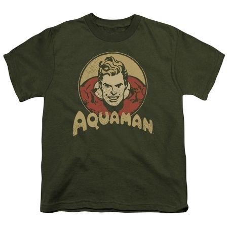 Aquaman Kids Shirt Aqua Circle Olive Green T-Shirt