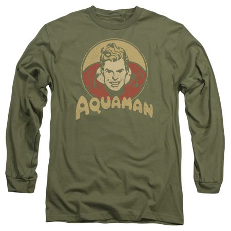 Aquaman Long Sleeve Shirt Aqua Circle Olive Green Tee T-Shirt