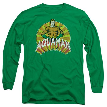Aquaman Long Sleeve Shirt Hands On Hips Kelly Green Tee T-Shirt