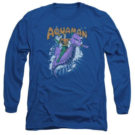 Aquaman Long Sleeve Shirt Ride Free Royal Blue Tee T-Shirt