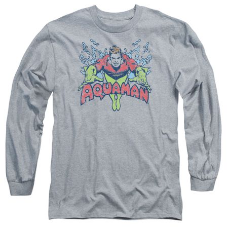 Aquaman Long Sleeve Shirt Splish Splash Athletic Heather Tee T-Shirt