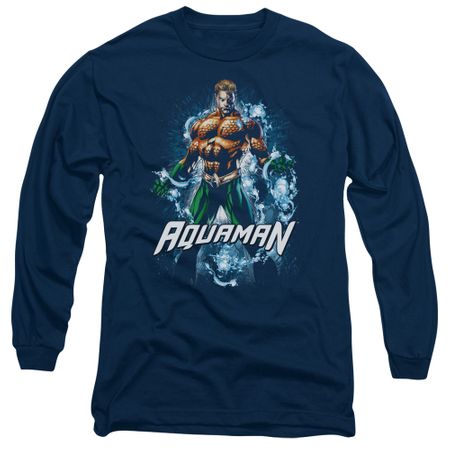 Aquaman Long Sleeve Shirt Water Powers Navy Tee T-Shirt