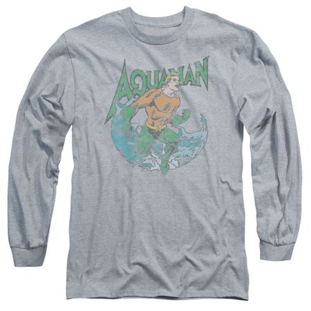 Aquaman Long Sleeve Shirt Wave Athletic Heather Tee T-Shirt