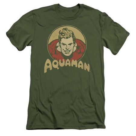 Aquaman Slim Fit Shirt Aqua Circle Olive Green T-Shirt