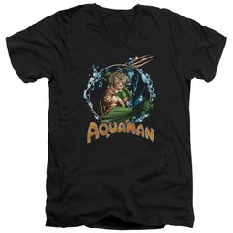 Aquaman Slim Fit V-Neck Shirt Ruler Of The Seas Black T-Shirt