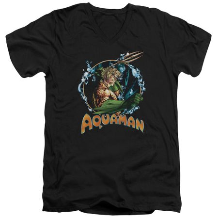 Aquaman Slim Fit V-Neck Shirt Ruler Of The Seas Black T-Shirt