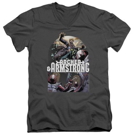 Archer & Armstrong Slim Fit V-Neck Shirt Dropping In Charcoal T-Shirt